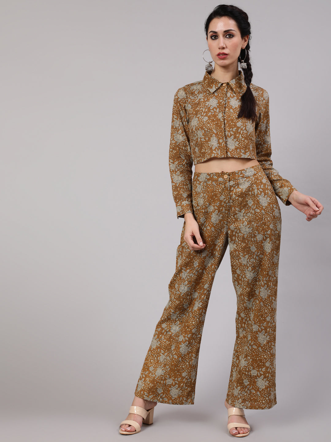 Women's Brown Floral Print Co Ord Set
