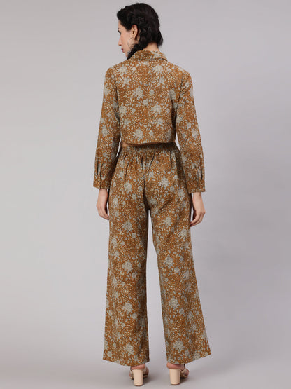Women's Brown Floral Print Co Ord Set