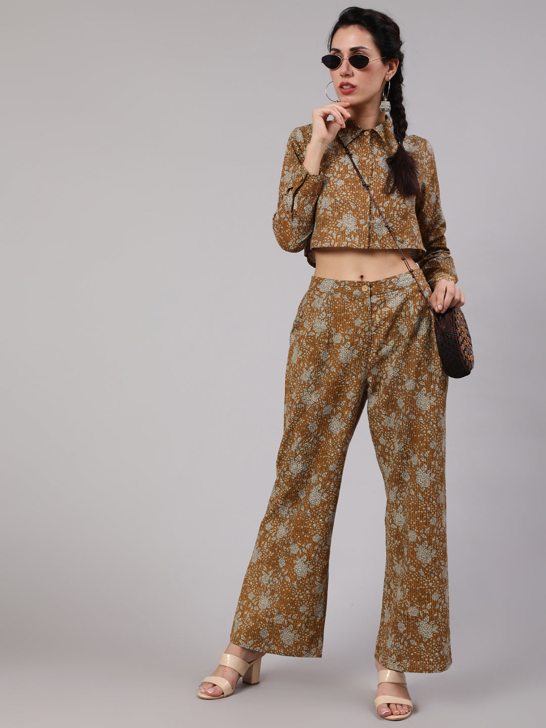 Women's Brown Floral Print Co Ord Set