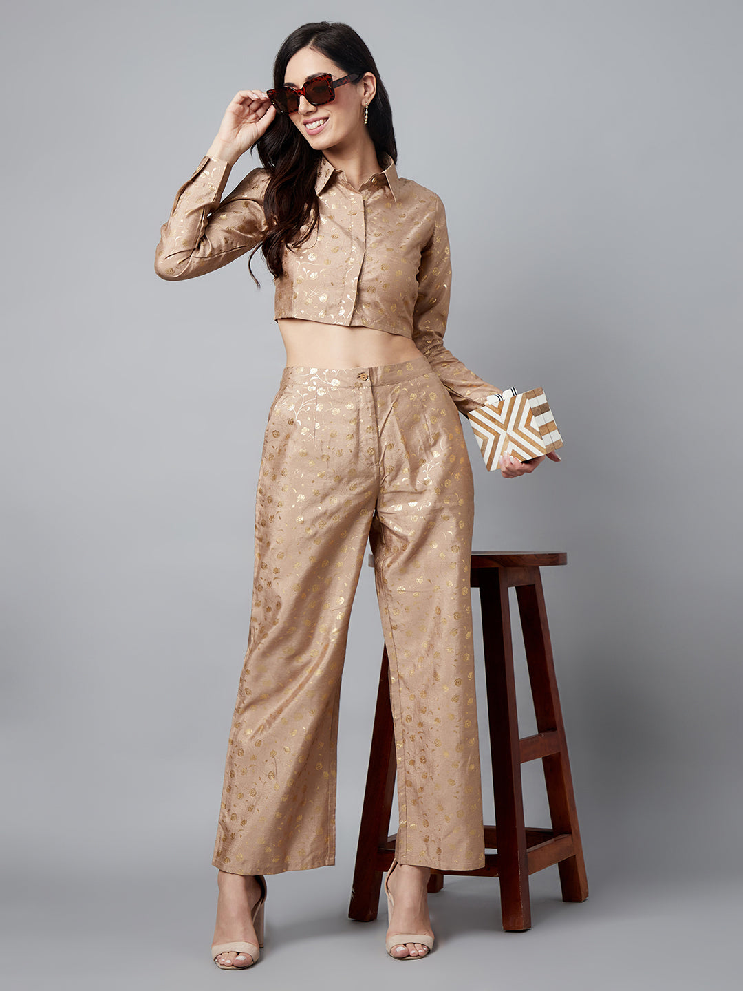 Women's Gold Foil Printed Co Ord Set