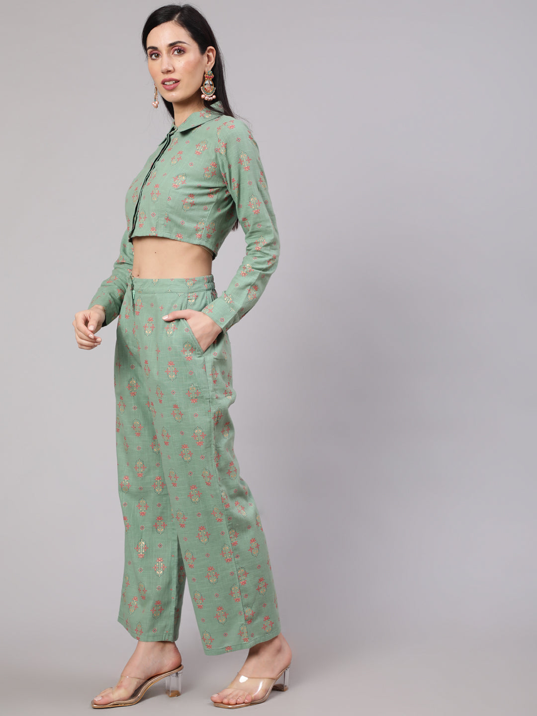 Women's Sea Green Floral Print Co Ord Set
