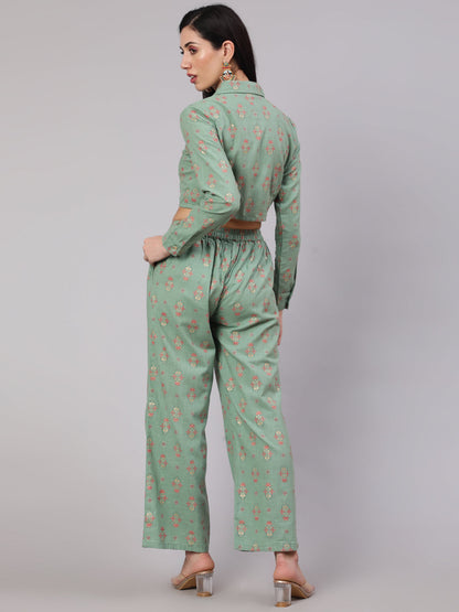 Women's Sea Green Floral Print Co Ord Set