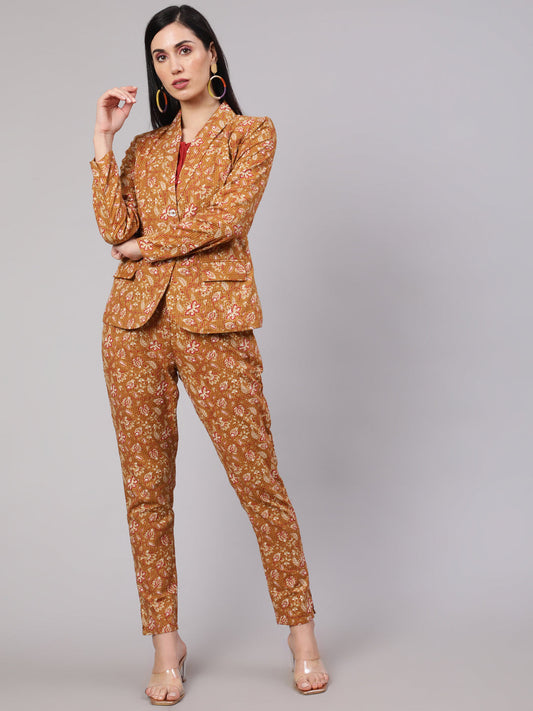 Women's Mustard Floral Kantha Co Ord Set