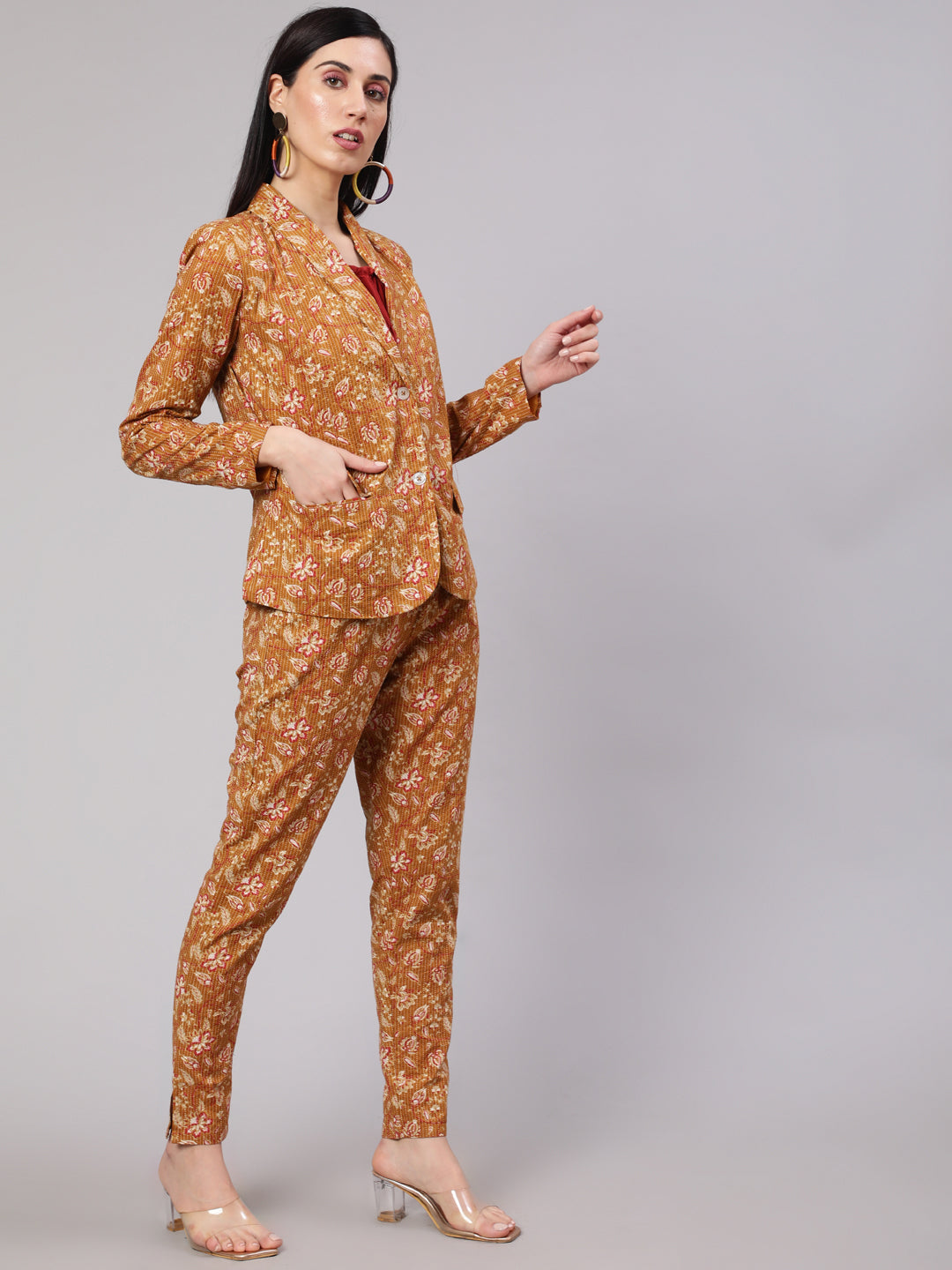 Women's Mustard Floral Kantha Co Ord Set
