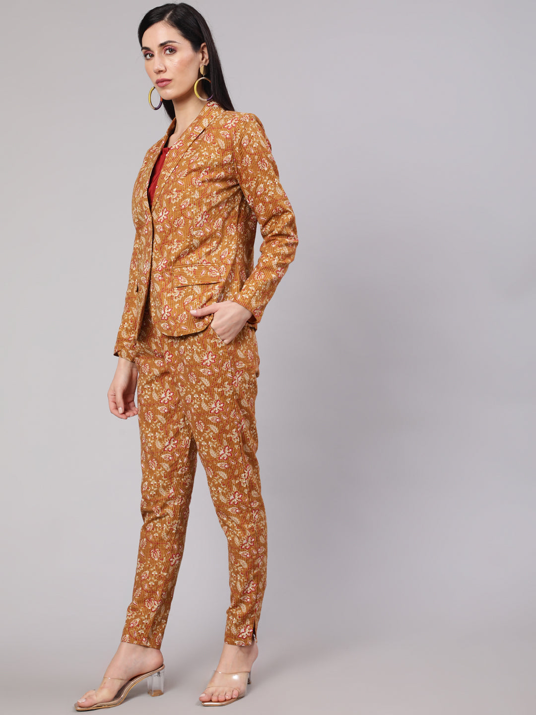 Women's Mustard Floral Kantha Co Ord Set