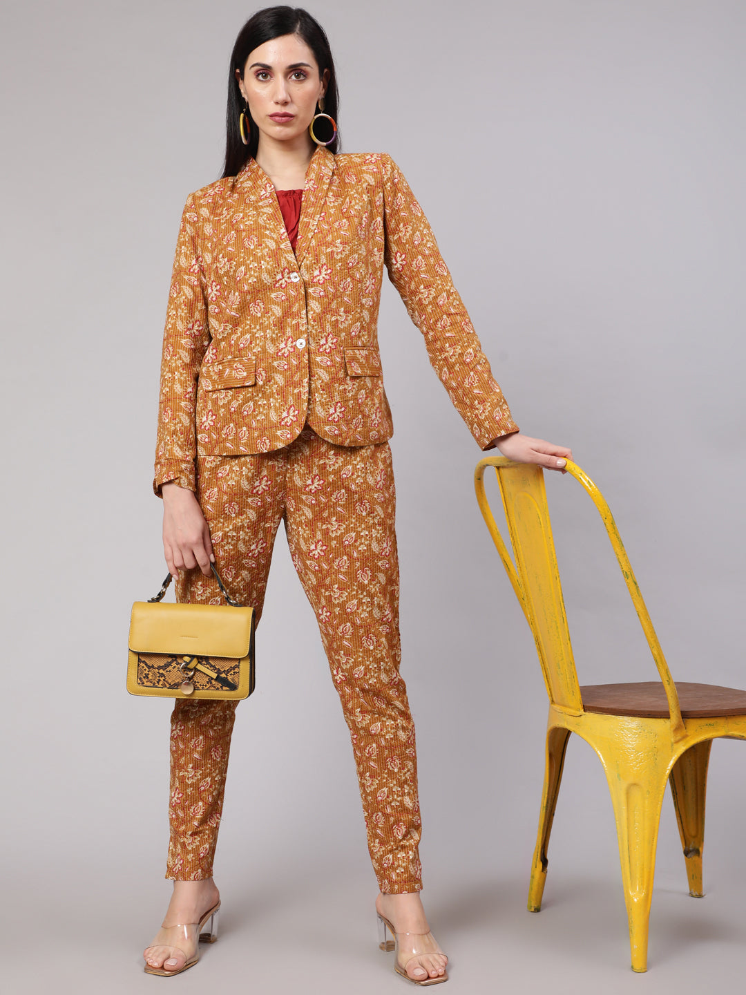 Women's Mustard Floral Kantha Co Ord Set