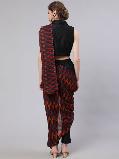 Women's Black Printed Saree Co Ord Set