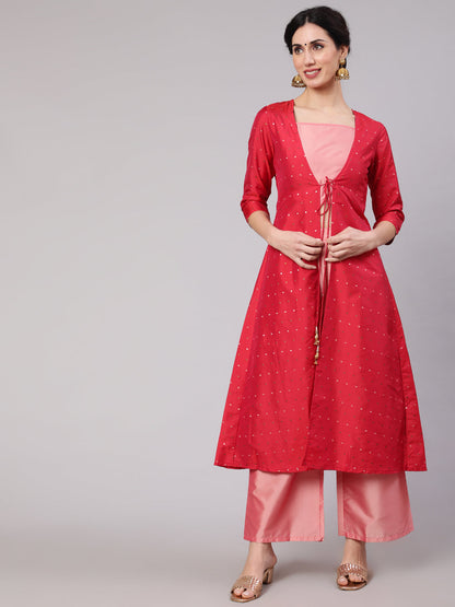 Women's Pink Co Ord Set With Red Jacket