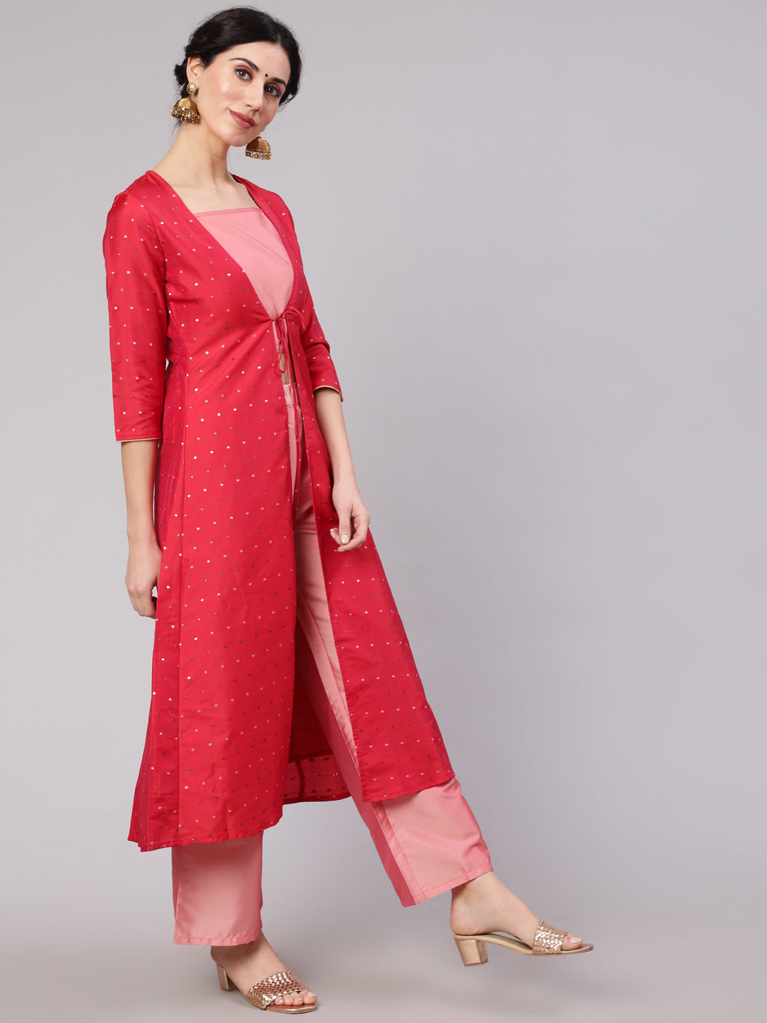 Women's Pink Co Ord Set With Red Jacket