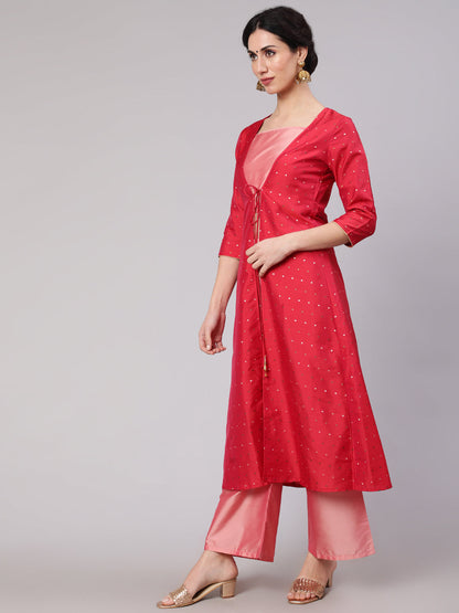 Women's Pink Co Ord Set With Red Jacket