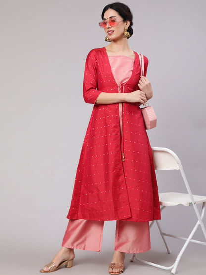 Women's Pink Co Ord Set With Red Jacket