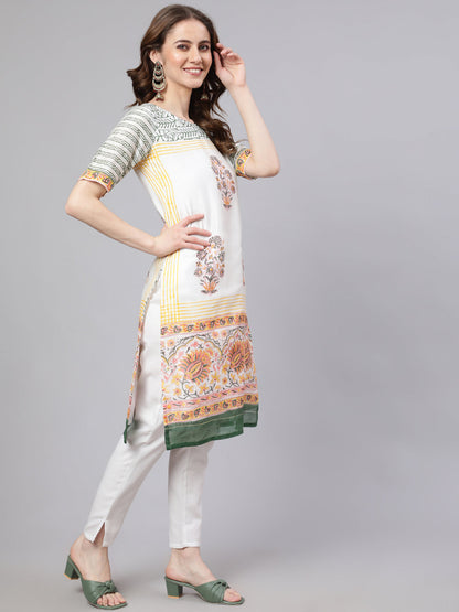 Women's White Block Printed Kurta Set