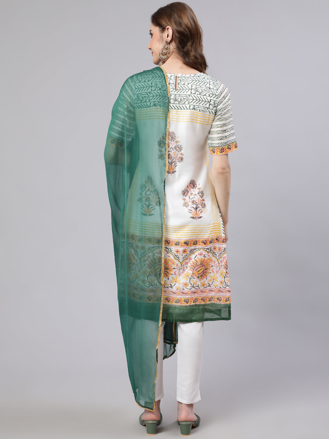 Women's White Block Printed Kurta Set