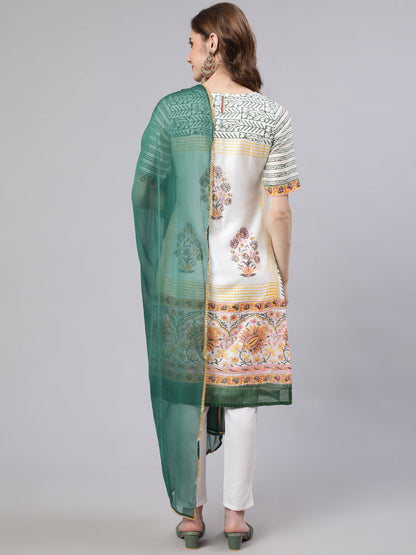 Women's White Block Printed Kurta Set