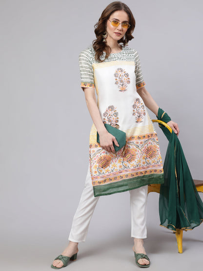 Women's White Block Printed Kurta Set