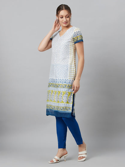 Women's White Printed Kurta Pant With Dupatta