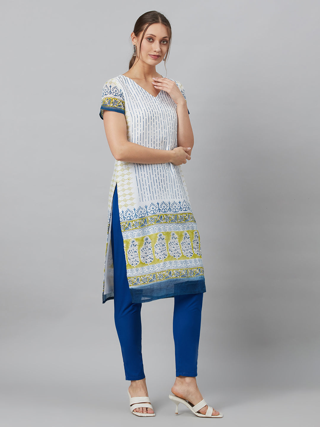 Women's White Printed Kurta Pant With Dupatta