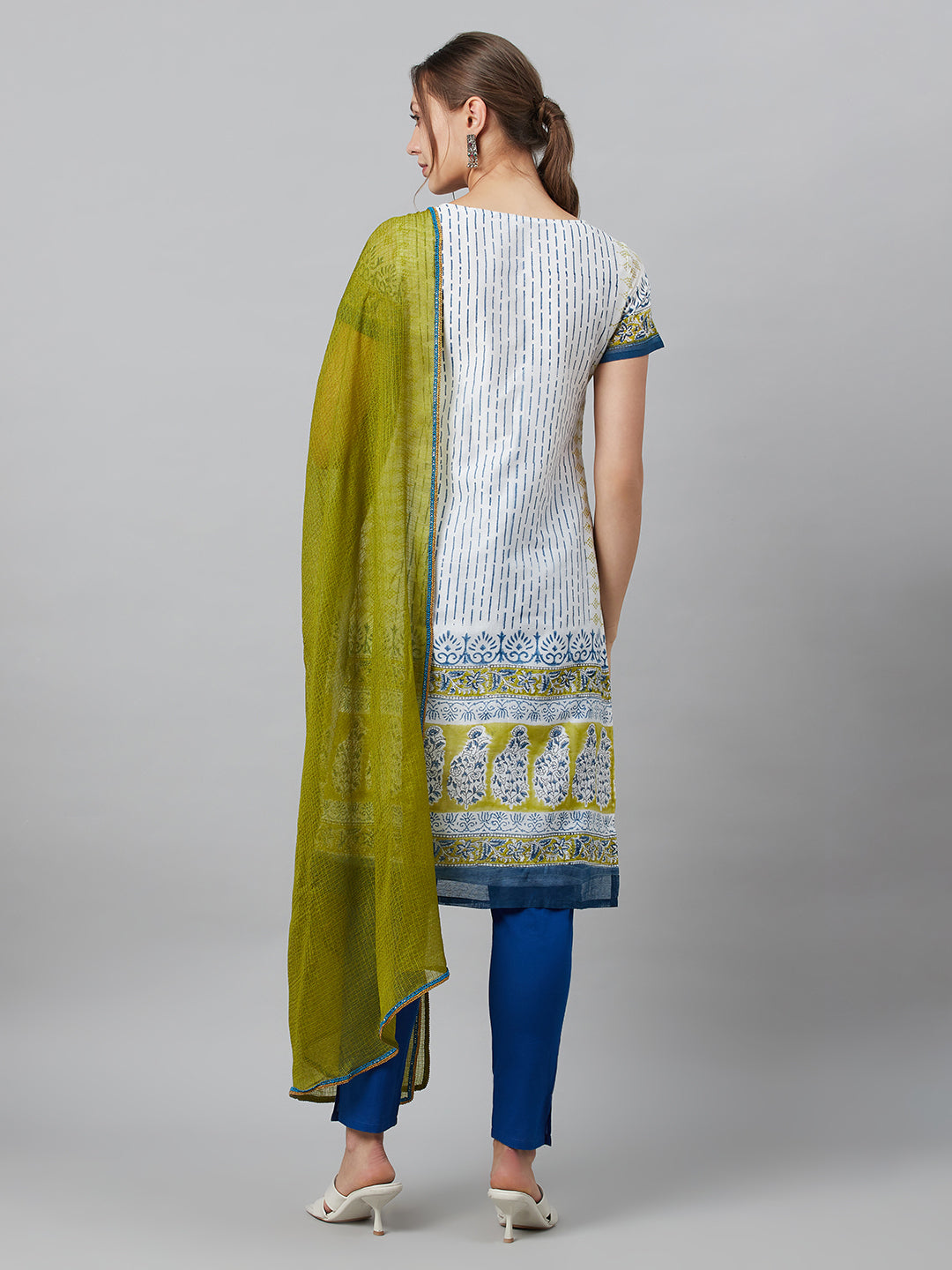 Women's White Printed Kurta Pant With Dupatta