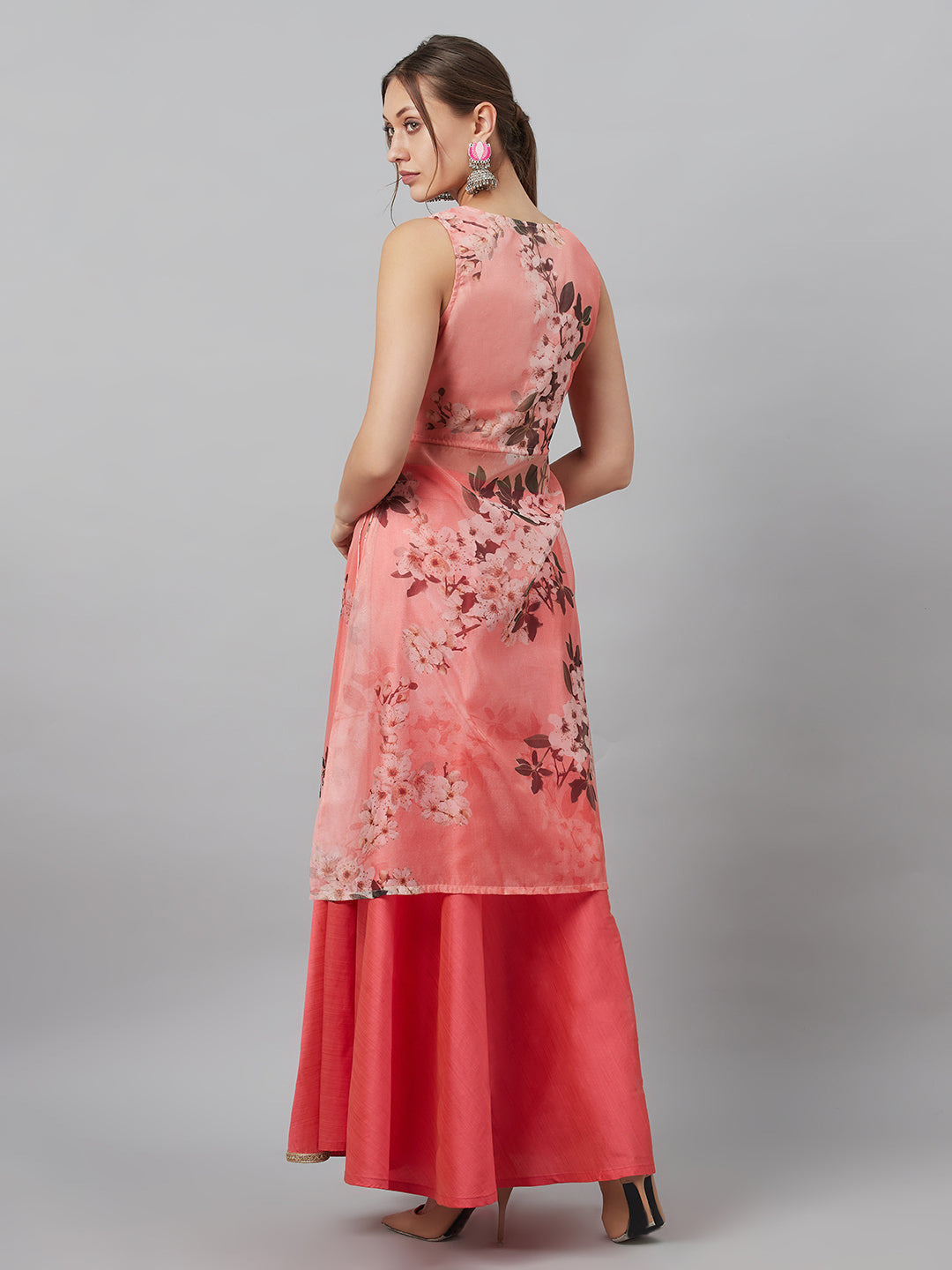 Women's Peach Floral A-line Co Ord Set