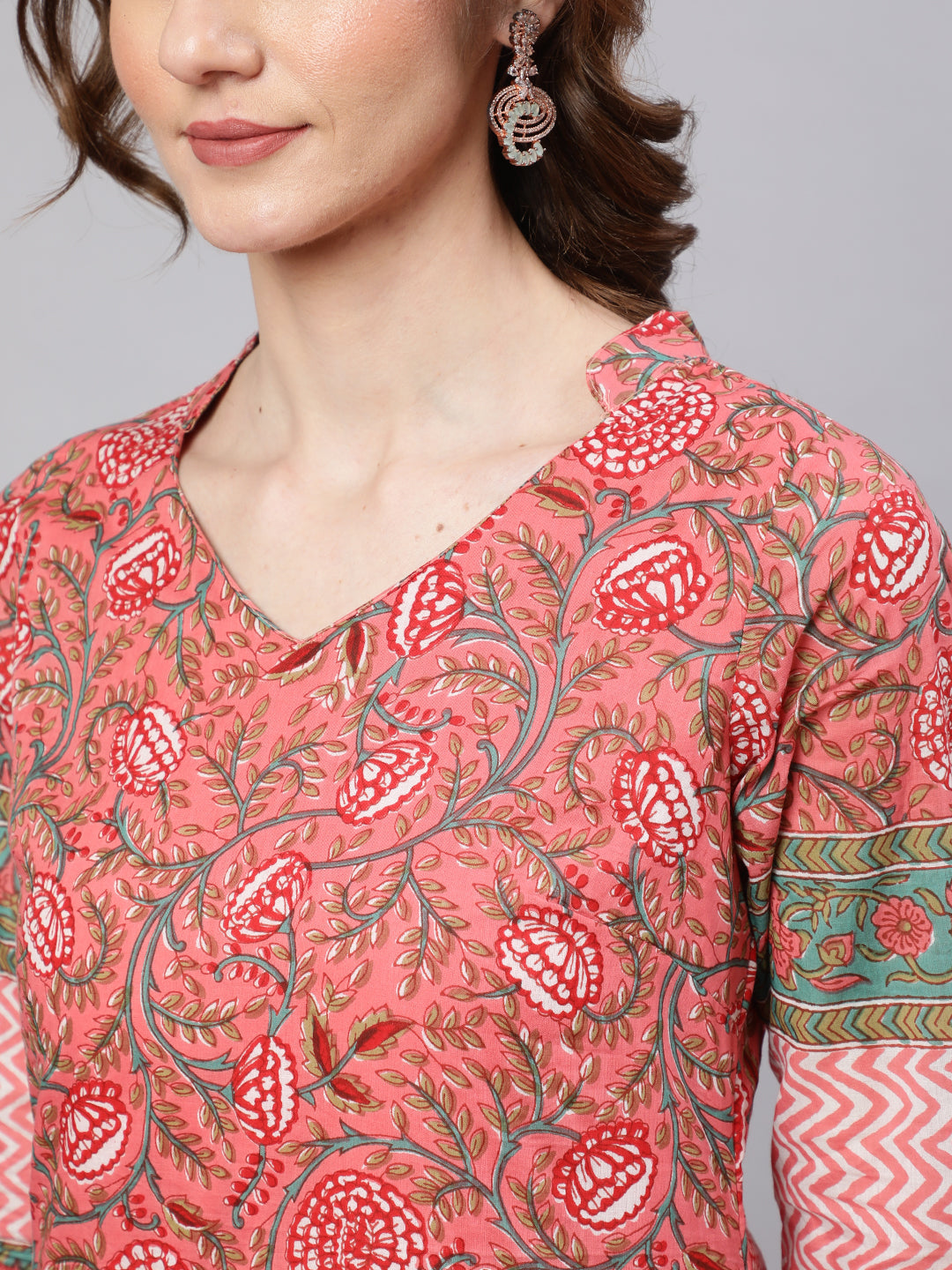 Women's Pink Floral Print Kurta With Pant