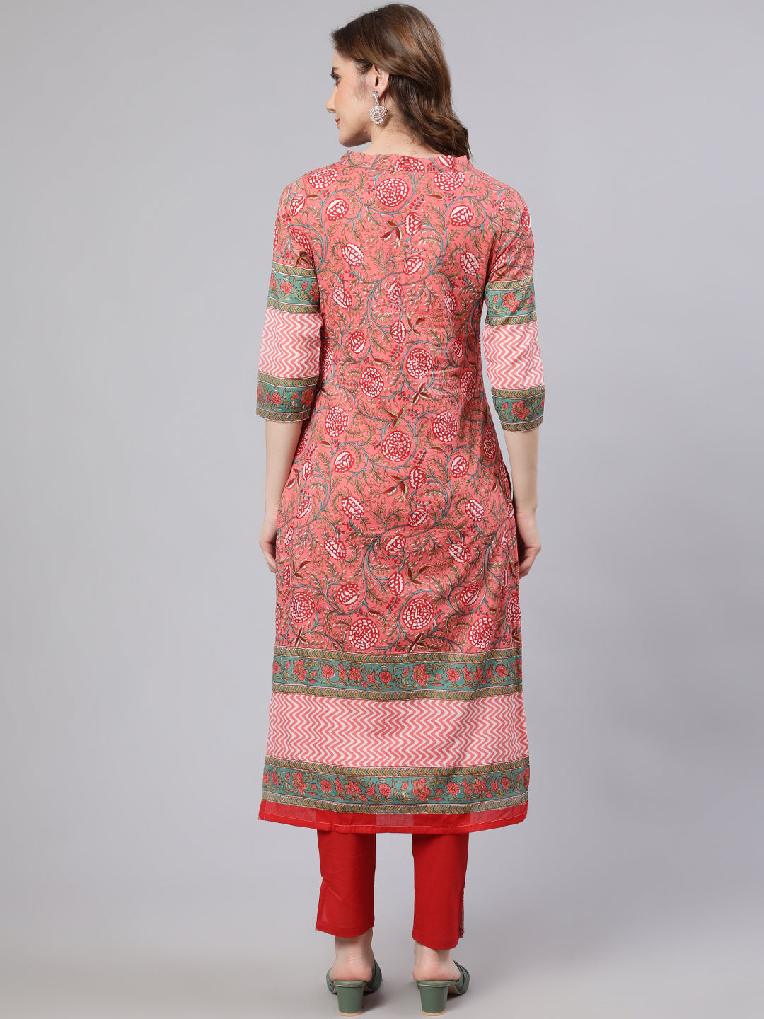 Women's Pink Floral Print Kurta With Pant
