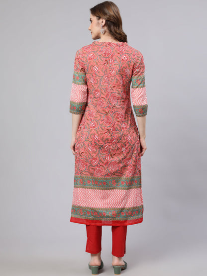 Women's Pink Floral Print Kurta With Pant