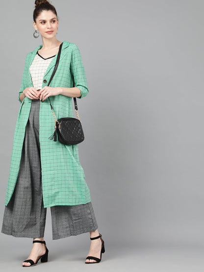Women's Green Checked Long Jacket