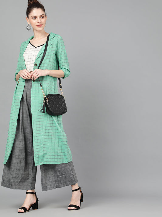 Women's Green Checked Long Jacket