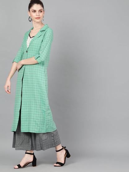Women's Green Checked Long Jacket