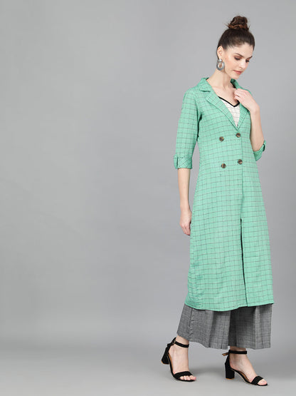 Women's Green Checked Long Jacket