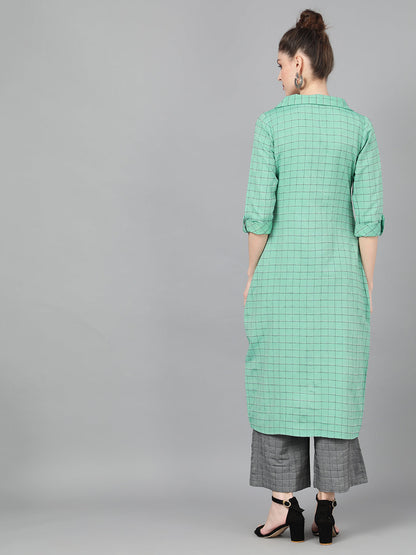 Women's Green Checked Long Jacket