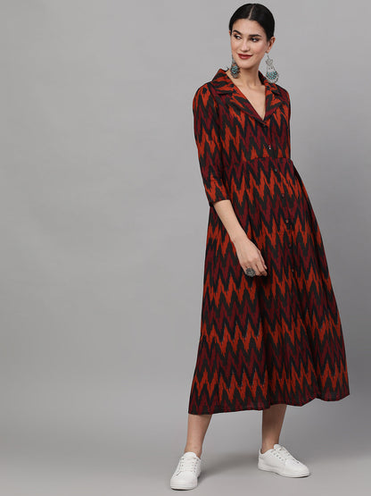 Women's Brown Chevron Print Dress