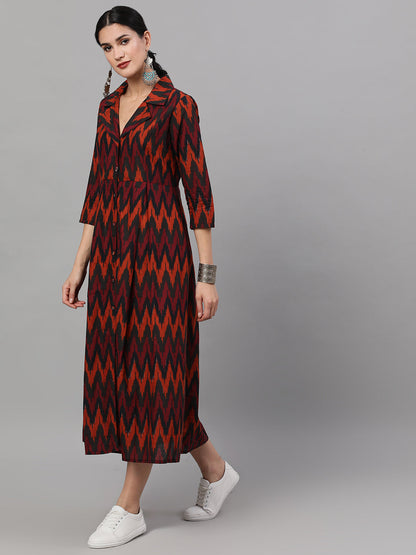 Women's Brown Chevron Print Dress