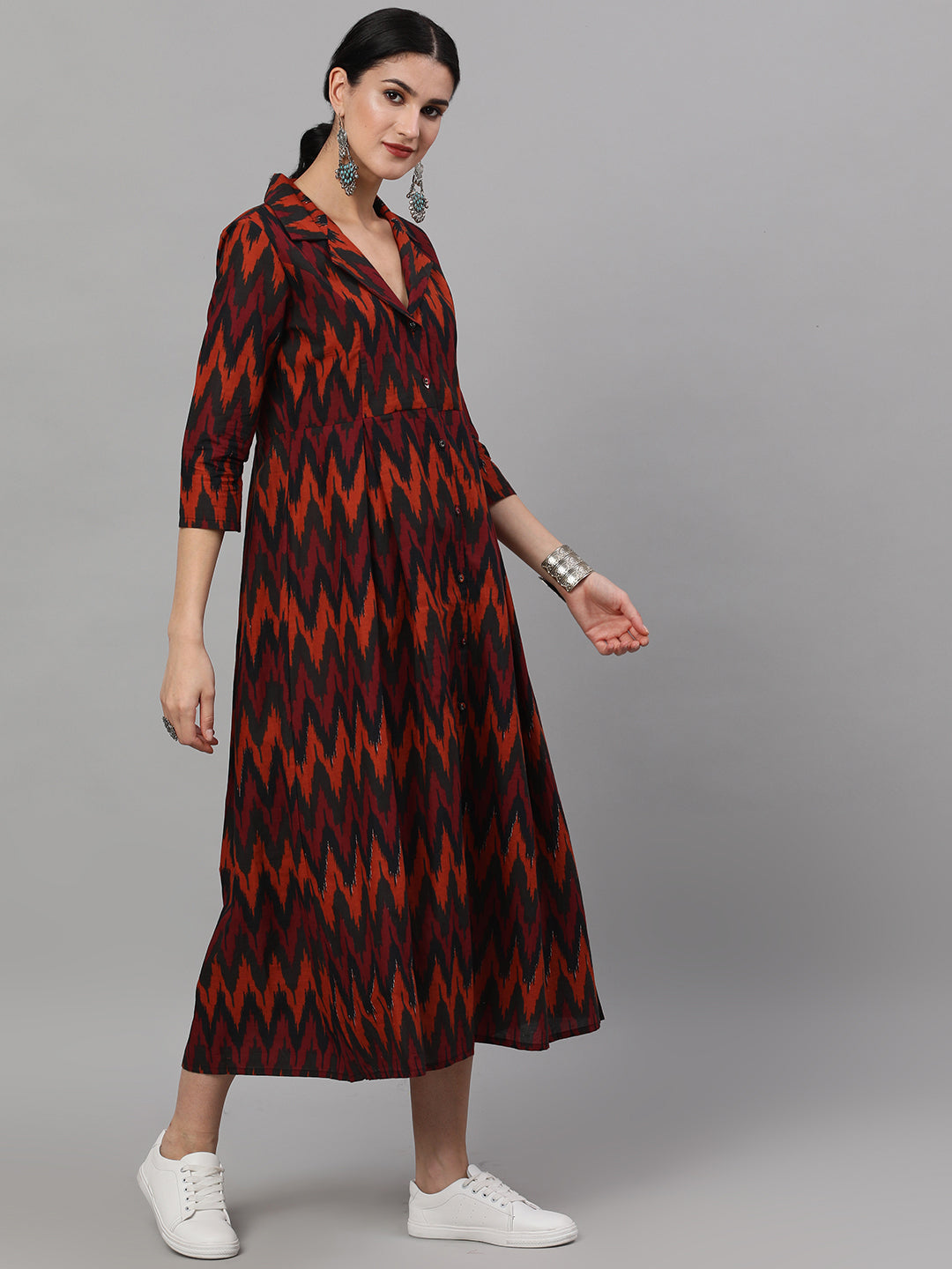 Women's Brown Chevron Print Dress