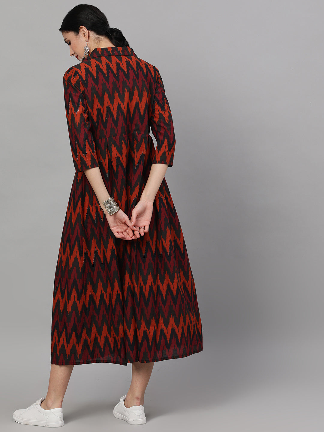 Women's Brown Chevron Print Dress