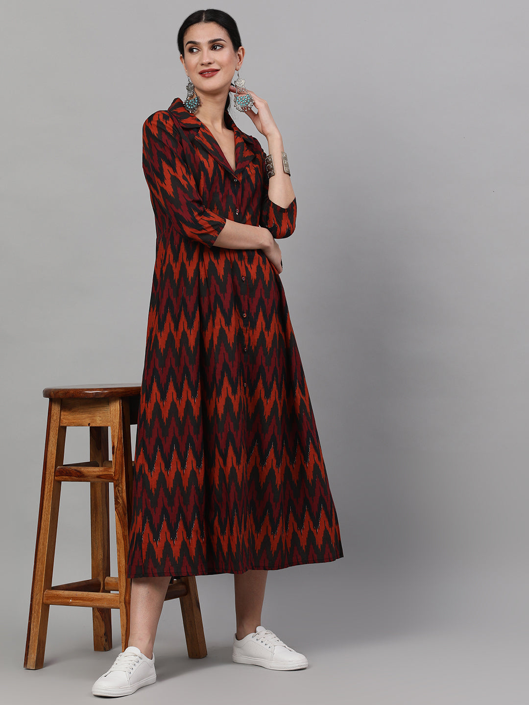 Women's Brown Chevron Print Dress