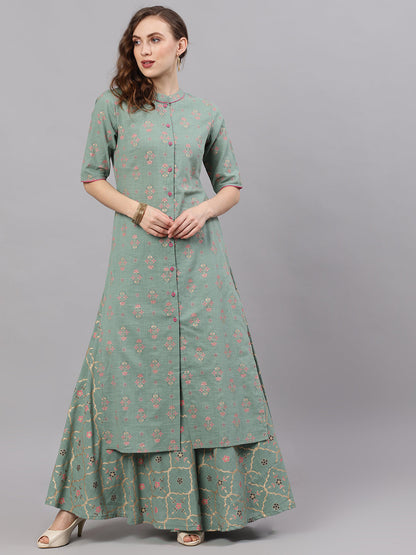 Women's Green Straight Button Down Kurta