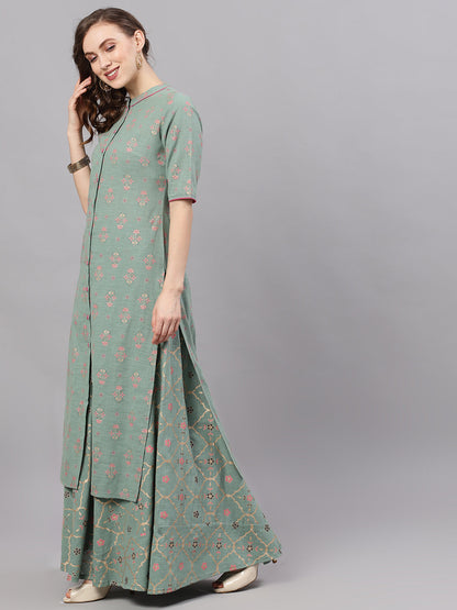 Women's Green Straight Button Down Kurta
