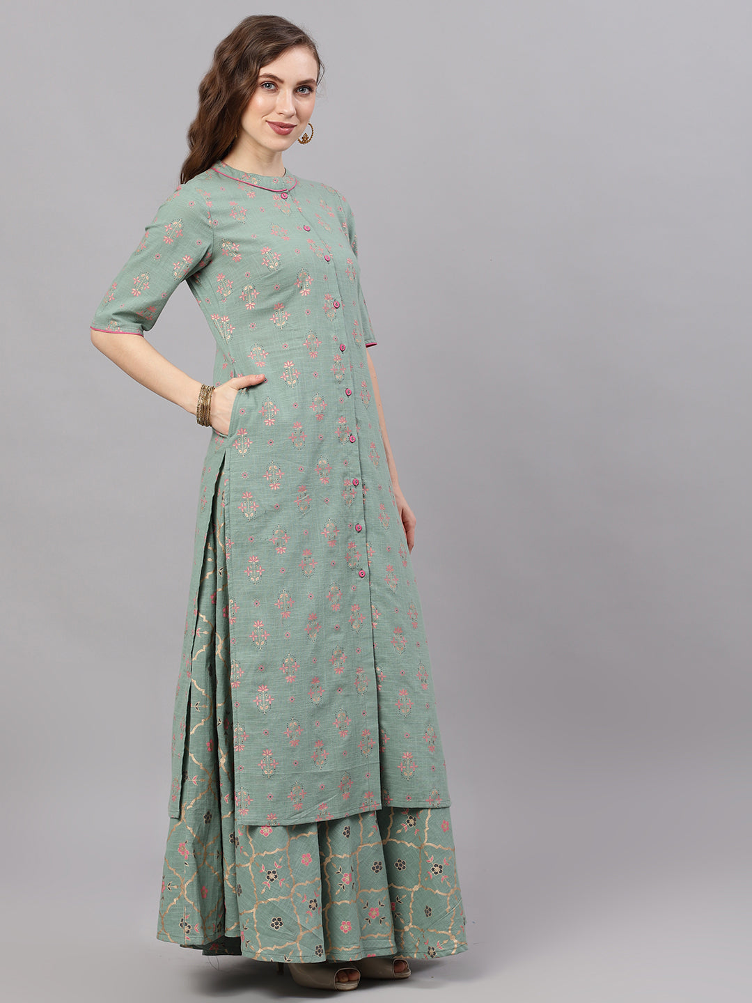 Women's Green Straight Button Down Kurta