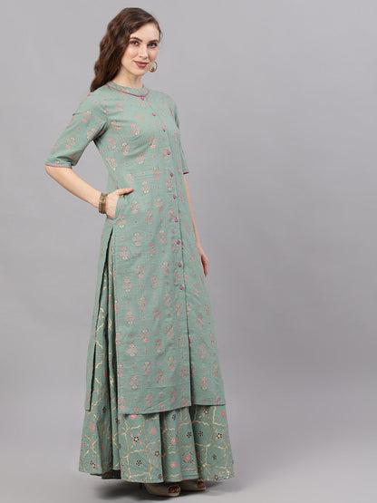 Women's Green Straight Button Down Kurta
