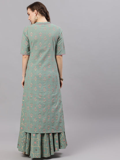 Women's Green Straight Button Down Kurta