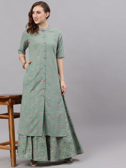 Women's Green Straight Button Down Kurta
