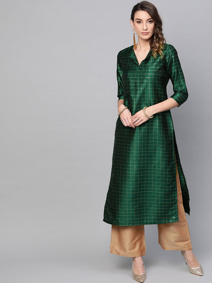 Women's Green Checked Kurta
