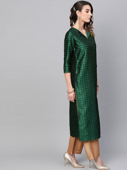 Women's Green Checked Kurta