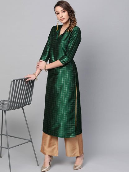 Women's Green Checked Kurta