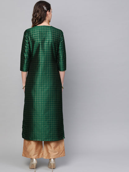 Women's Green Checked Kurta