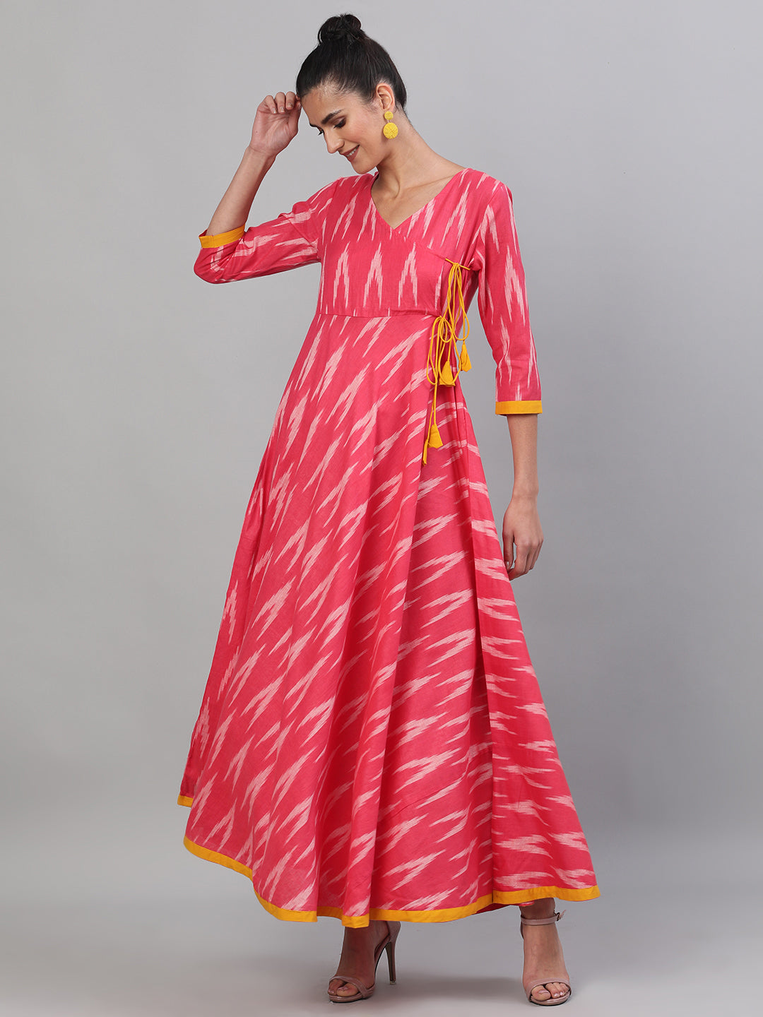 Women's Pink Ikat Design Maxi Dress