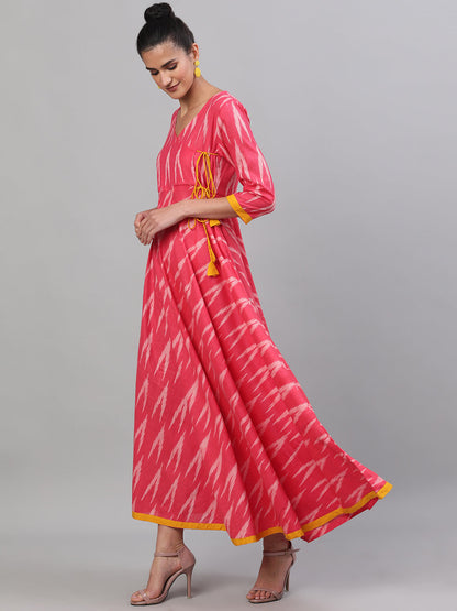 Women's Pink Ikat Design Maxi Dress