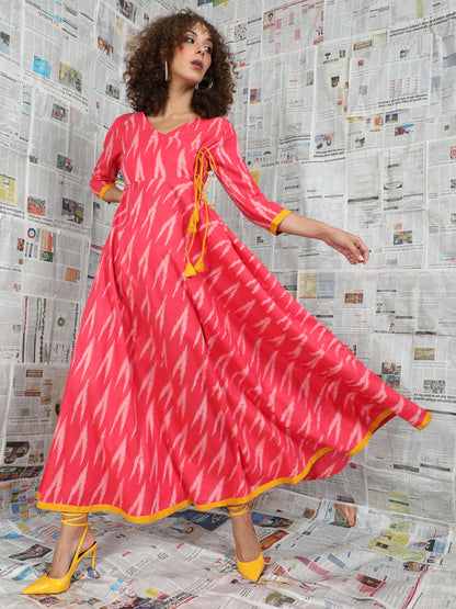 Women's Pink Ikat Design Maxi Dress