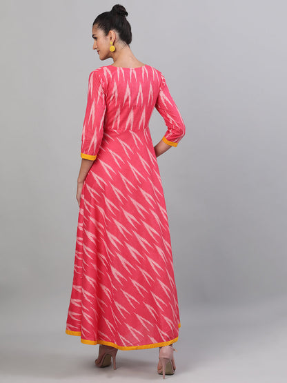 Women's Pink Ikat Design Maxi Dress